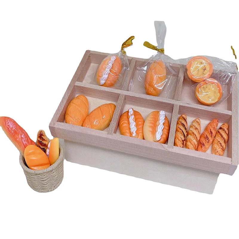 4/5Pcs 1/12 Scale Miniature Dollhouse Bread Mini Picnic Basket Set Simulation Kitchen Diy Food Toys for Doll House Decoration