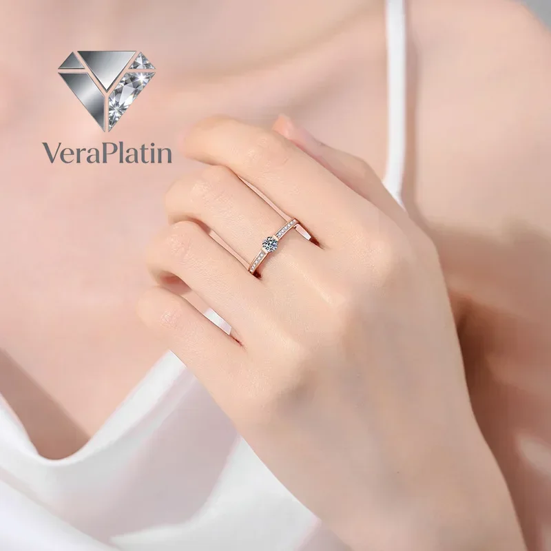 VeraPlatin	Women Wedding Band 18K Rose Gold Girl Friend Valentine's Day 0.3CT Moissanite Diamond Daughter Birthday Gift Rings Fi