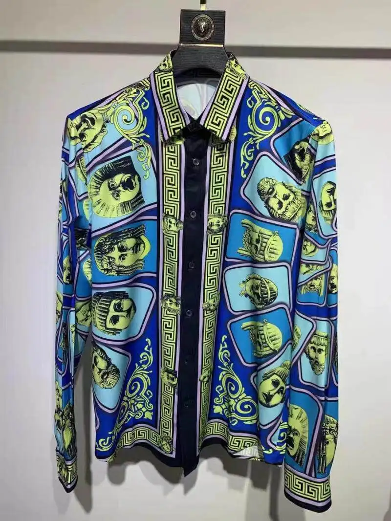 New men's long sleeved shirt with flower pattern  printing design, men's lapel button high-definition casual top image 4