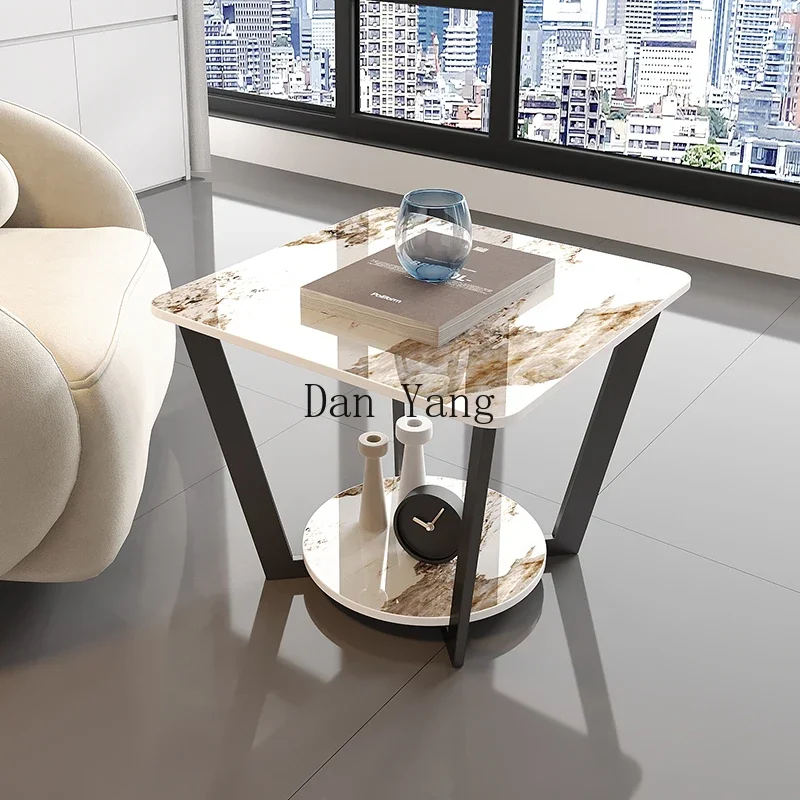 YJ new sofa side table light luxury minimalist square table bedside cabinet marble rock slab small coffee table corner