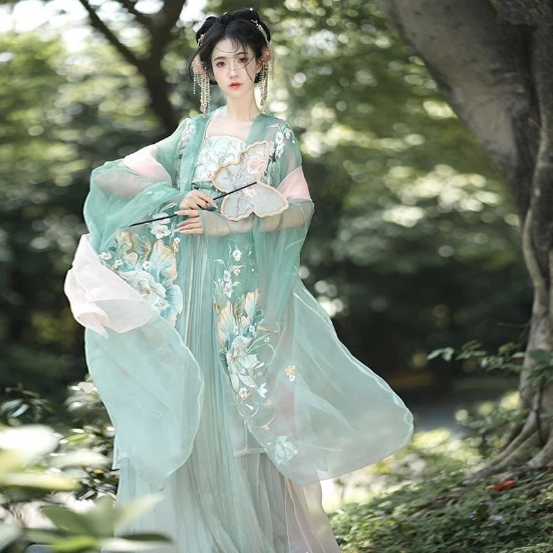 Hanfu China Traditional Antique Big Sleeve Shirt Super Fairy Yan Skirt Summer Han elements chest-high sexy ancient dress girl