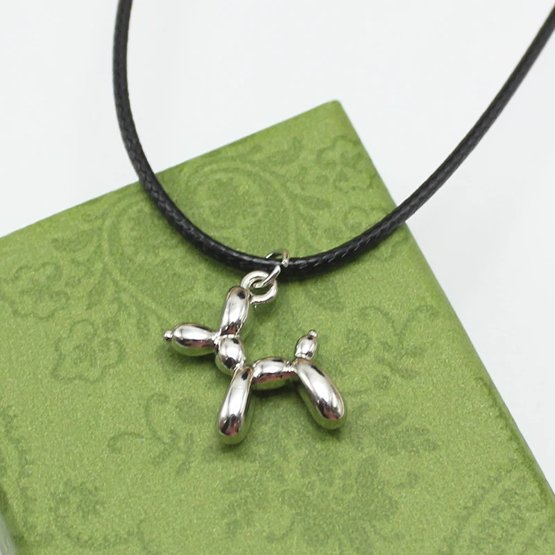Gold Color 3D Balloon Dog Pendant Necklaces for Women PU Leather Rope Robotic Animal Clavicle Choker Jewelry Wedding Girl Gift