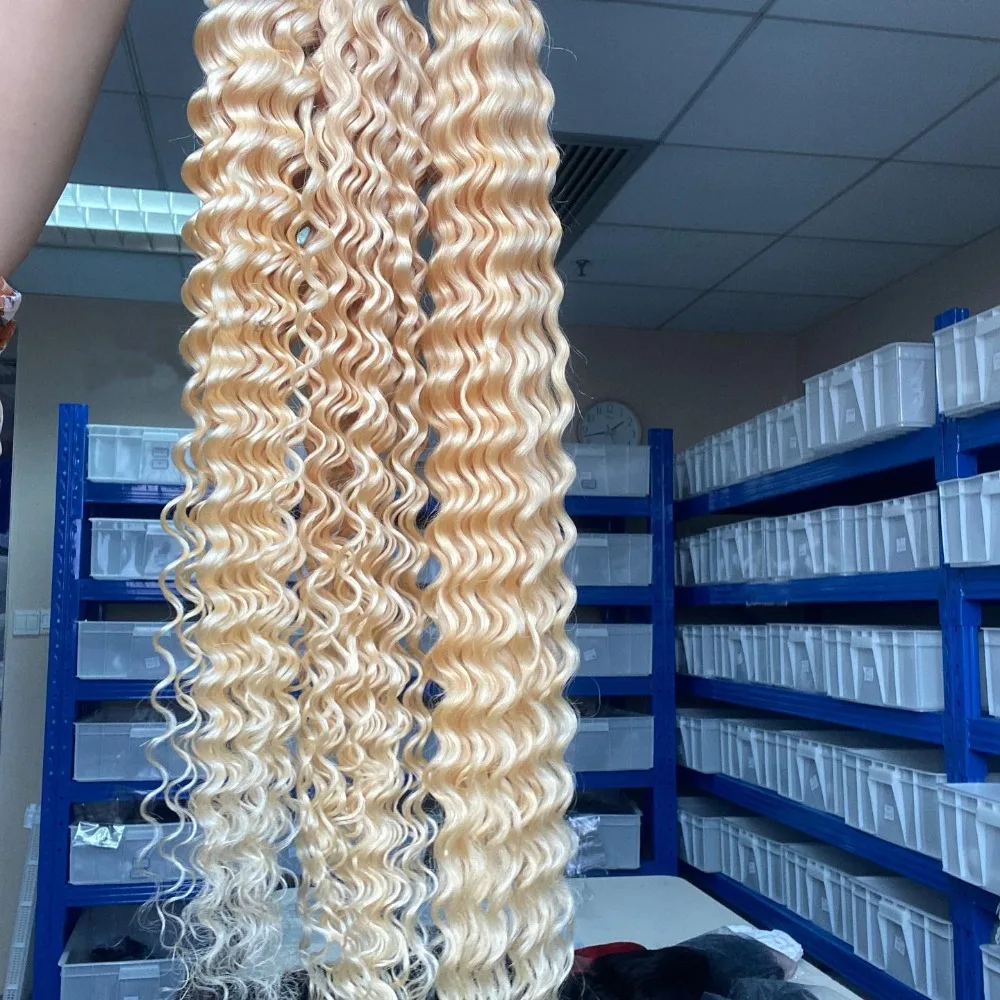 1/2/3개 613 블론드 번들 인모 딥 웨이브 10-30인치 100% 미가공 버진 인모 헤어 익스텐션 12A 등급 풀 엔드