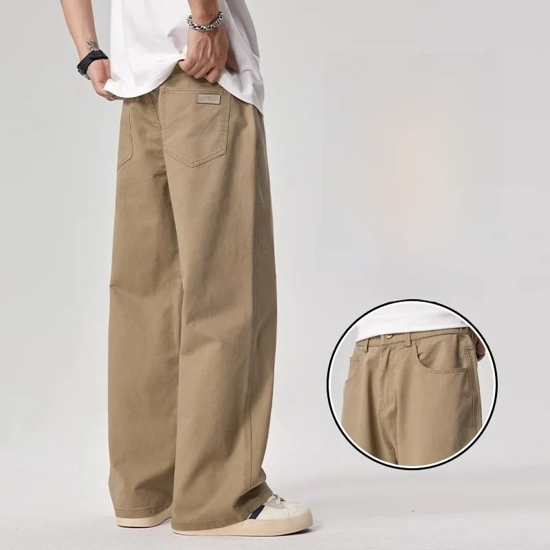

Мужские брюки из чистого хлопка, свободные повседневные прямые брюки, высококачественные повседневные брюки, весна-осень, новинка, стиль американской уличной моды