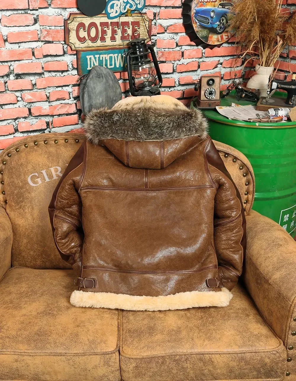 Jaqueta de pele real bomber clássica b3. casaco de lã grosso de inverno quente. pano de couro genuíno de luxo, shearling natural