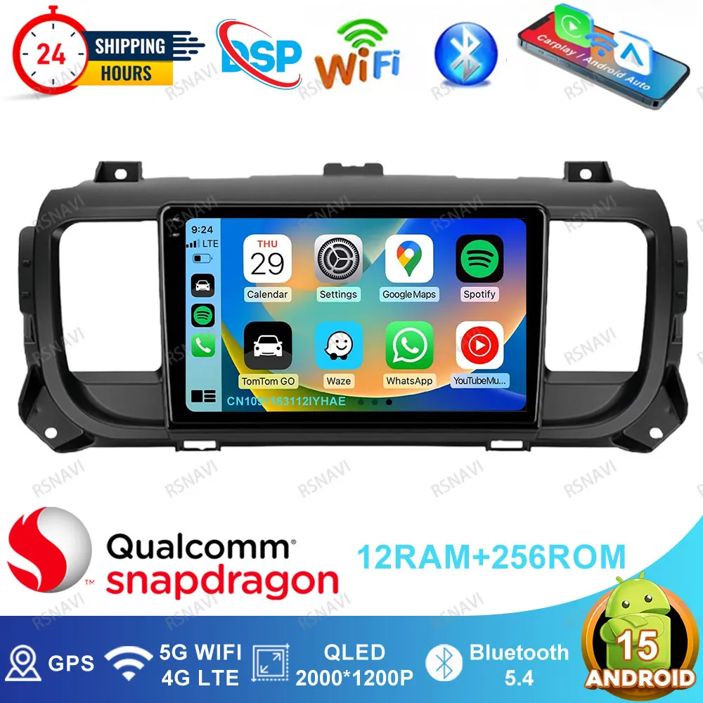 Radio de coche Android 15 para Citroen Jumpy III 3 SpaceTourer 1 para Peugeot Expert 3 2016 2017 2018 - 2021 Autoradio DSP DVD Qualcomm