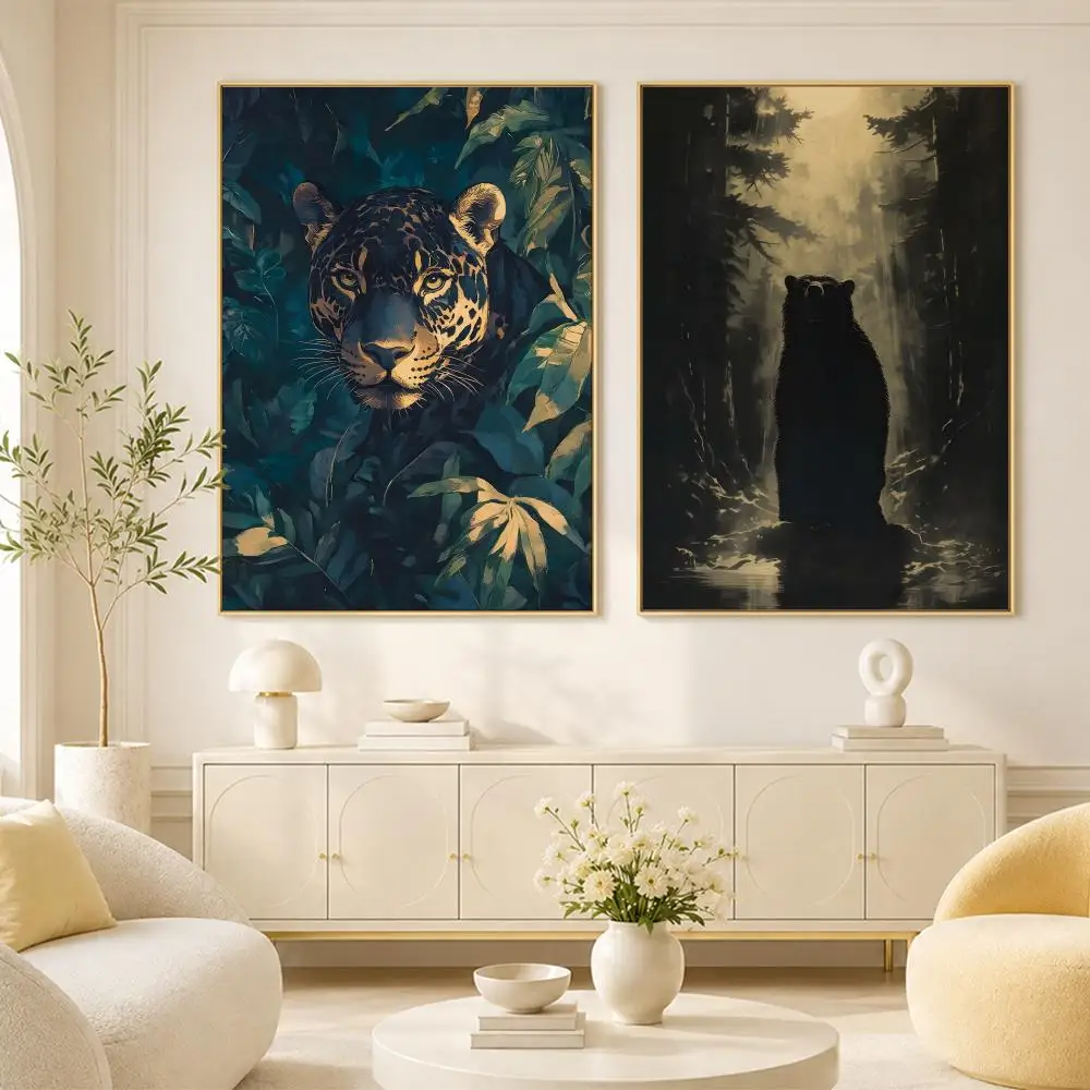 W-Wild Jungle Animal Poster Room Home Decoration Interior Wall Art Printing Garage Posters Gift