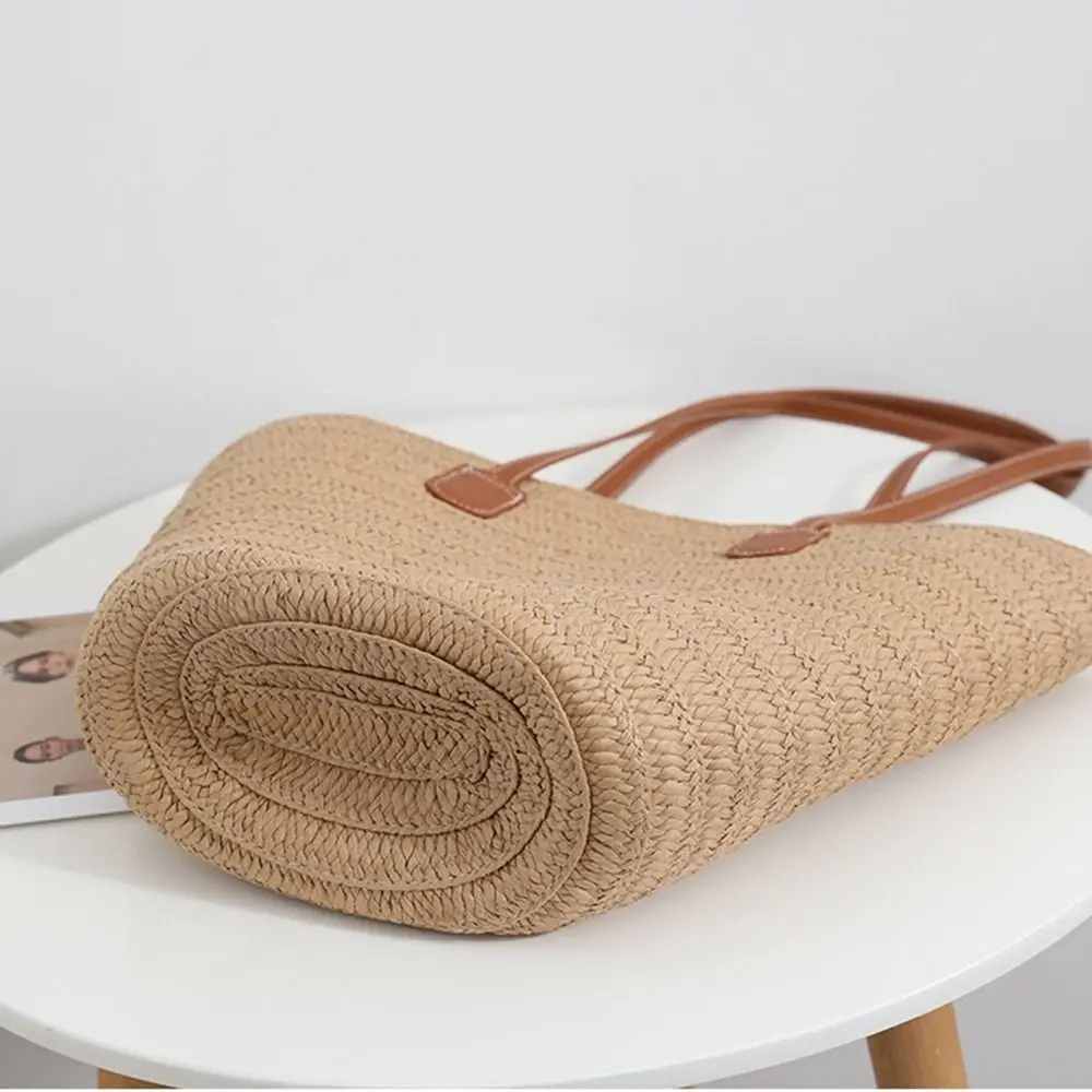 Sac à main en paille tissé de style bohème pour femmes, sac de plage de grande capacité, sac à main portable, sac vintage, simple et décontracté