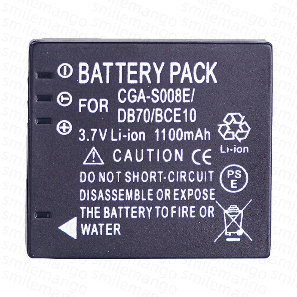 CGA-S008E Camera Battery 3.7V 1100mAh Rechargeable BatterSuitable for Panasonic DMW-BCE10E DB-70 FX30 FX33 FX55 FX520