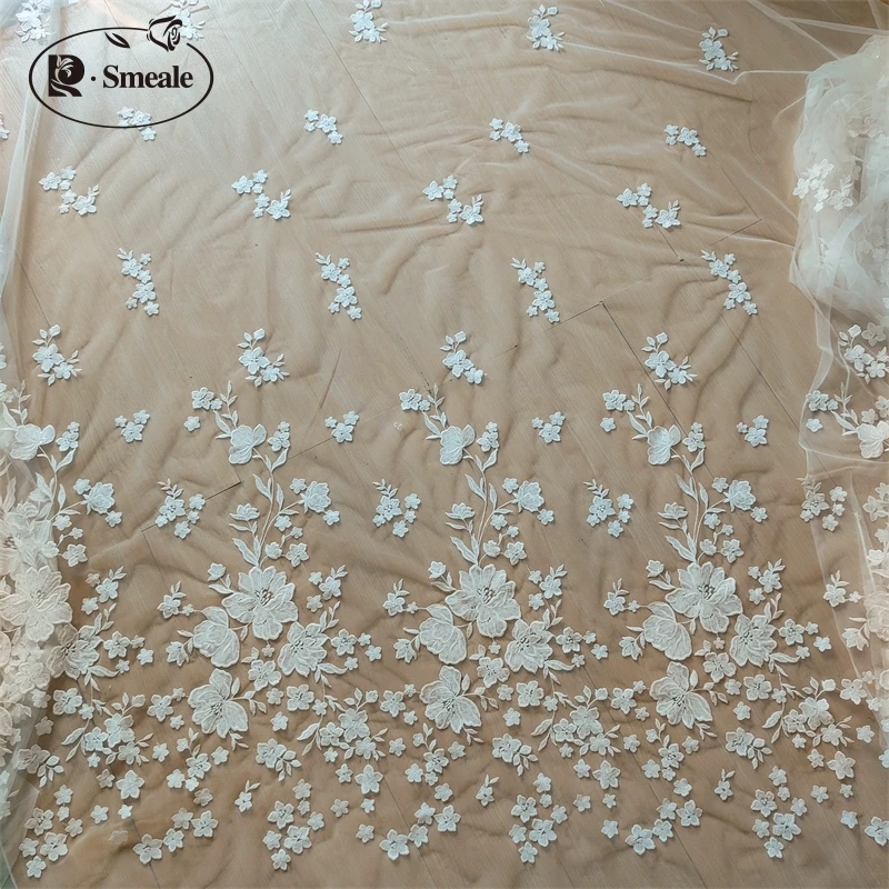 Sequin Lace Floral Bride Fabric, Wedding Dress, Headdress Skirt, DIY Hand Sewing Accessories, Clothing RS4864, Off White