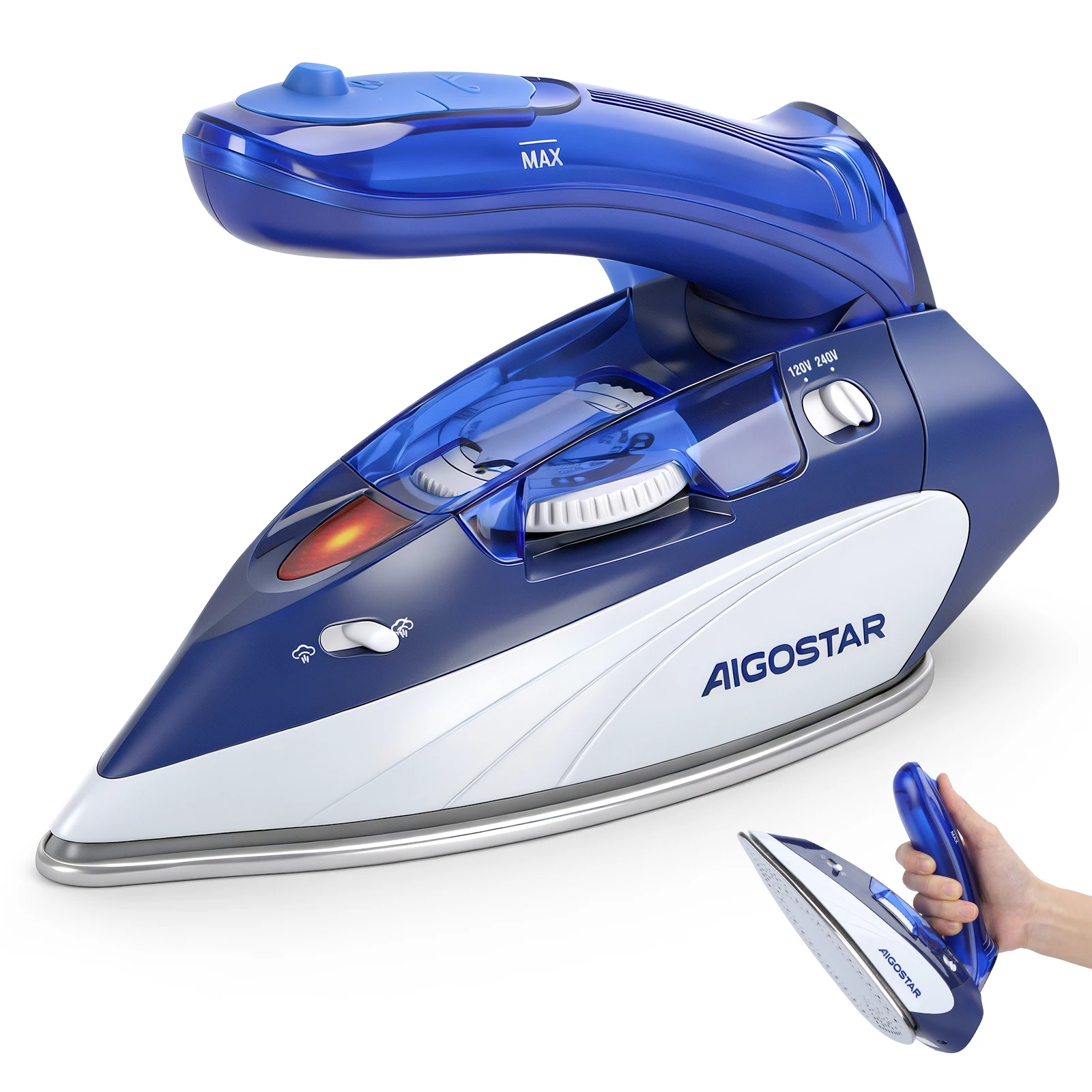 Plancha de Vapor de Viaje Aigostar 1100W, Plancha de Viaje 110/240V, Plancha de Vapor de Viaje Portátil con Mango Plegable, Plancha Pequeña y Ligera