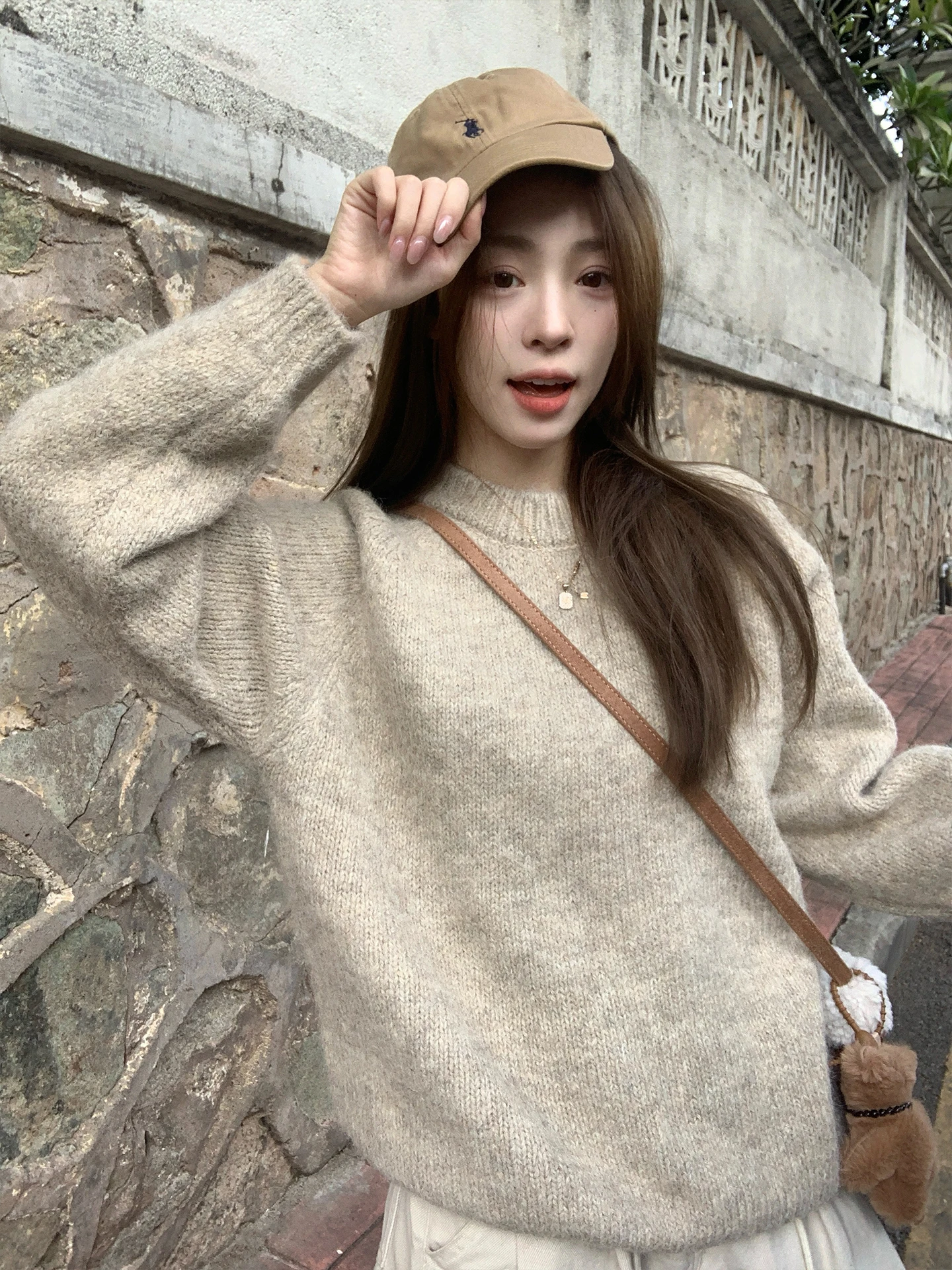 

Осенне-зимний утепленный мягкий вязаный свитер из овечьей шерсти для женщин, с круглым вырезом, длинными рукавами, теплый, пушистый, свободного кроя, топ Morning Bloom