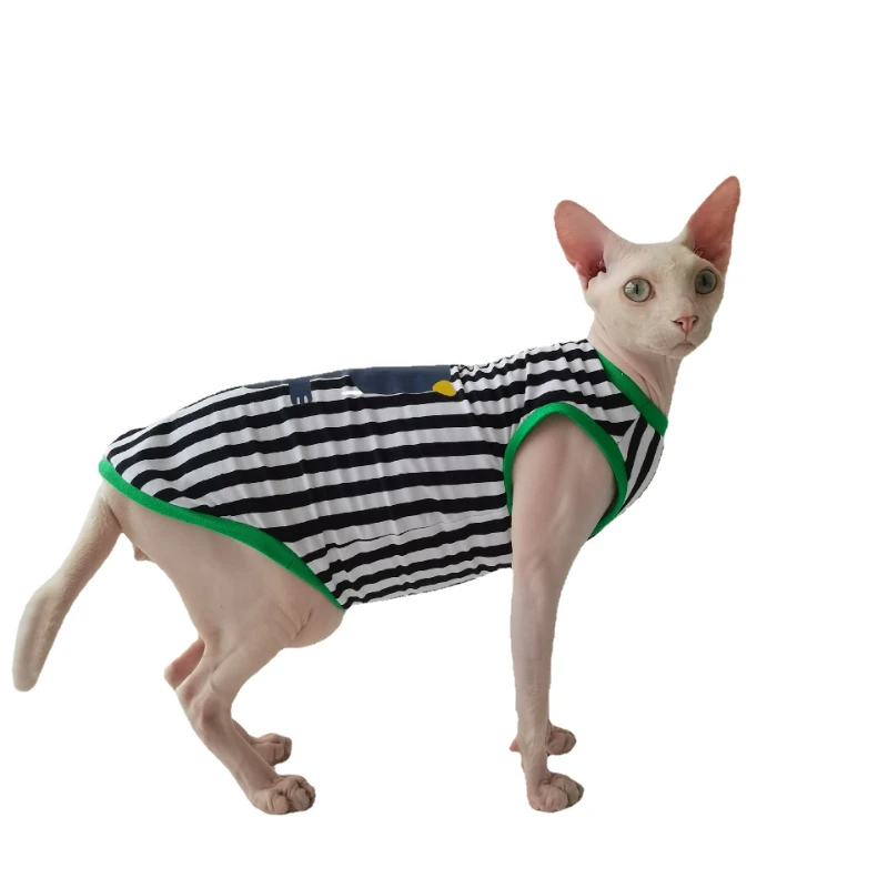 Summer Thin Pure Cotton Hot Stamping Vest, Sphinx Hairless Cat, German Clothing, Cute and High Elasticity