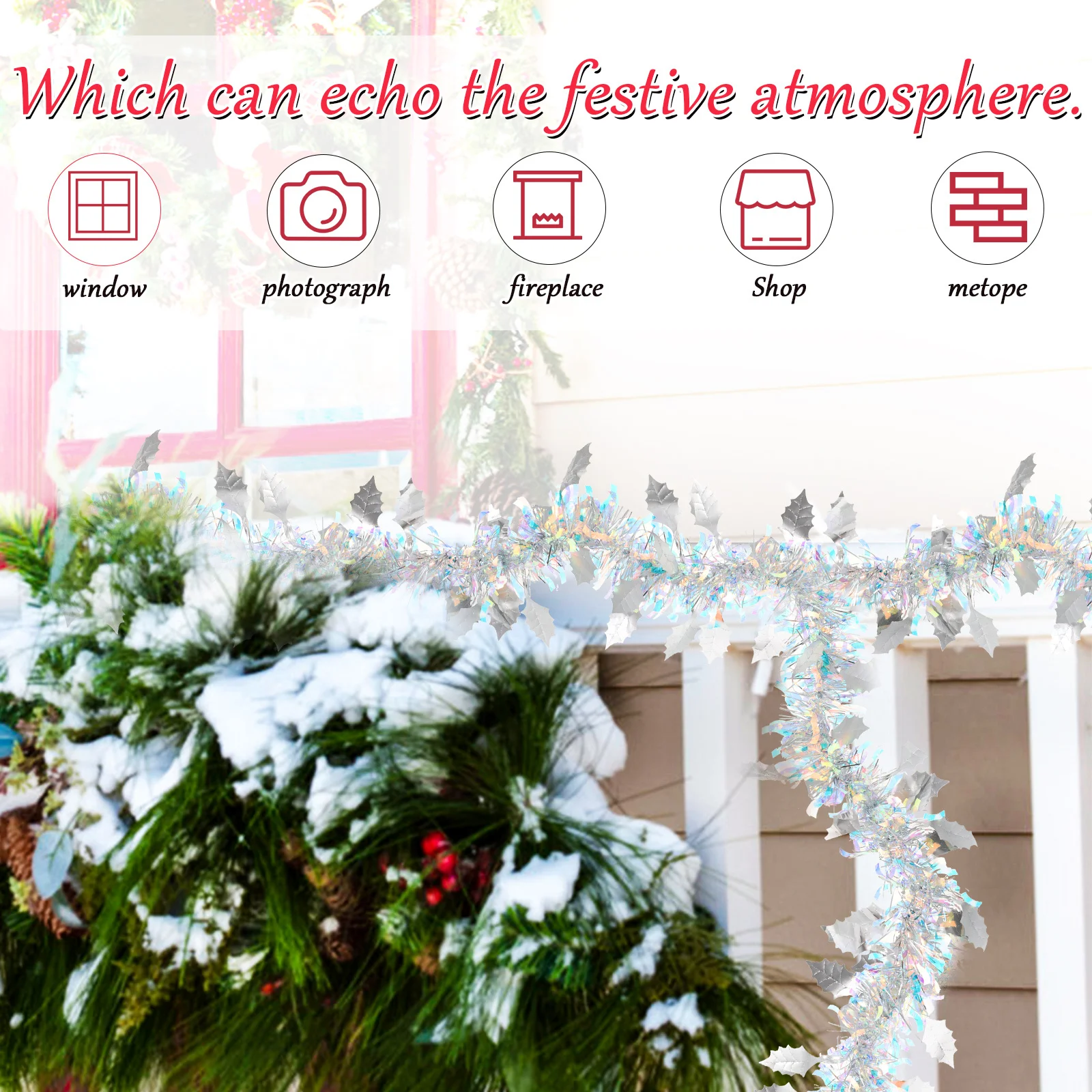 

New Year Tinsel Garland Thick Shiny Hanging Decoration Indoor Outdoor Party Supply Festival Hanging Ribbon Background Prop