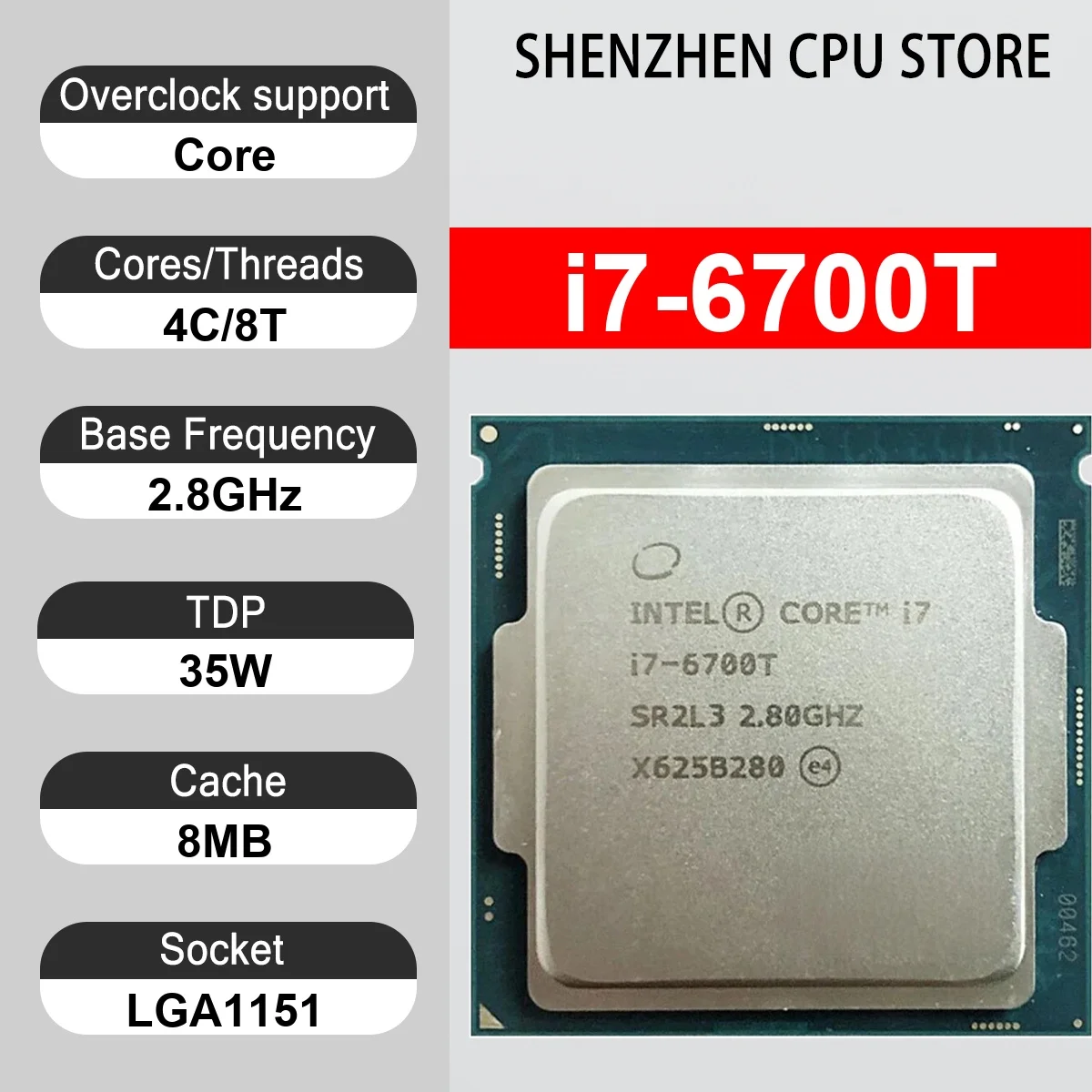 Intel Core i7-6700T 4 Core 8 Thread 2.8GHz 35W 8MB Cache 14nm LGA1151 SR2BU / SR2L3 DDR4 2133 MHz Skylake HD Graphics 530