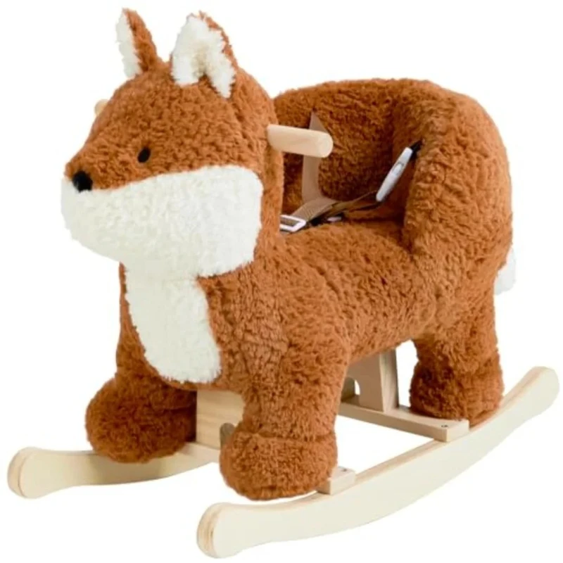 Brownish Red Fox Rocking Horse with Seat Belt, Plush Animal Rocker for Kids, Stuffed Rocker Toy for Children