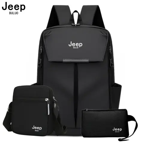 JEEP BULUO 브랜드 남성용 배낭, 블랙 패션 배낭, 캐주얼 여행 남녀공용 학교 가방, 방수 노트북 팩