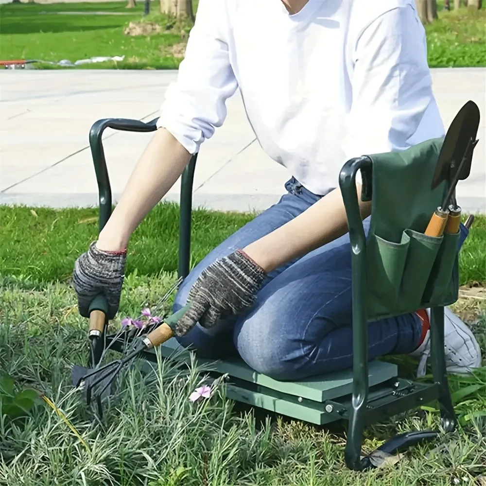Rustproof Reinforced Iron Garden Kneeling Stool, Square Handcrafted Kneeler with Tool Pouch, Long Lasting for Outdoor Garden Use