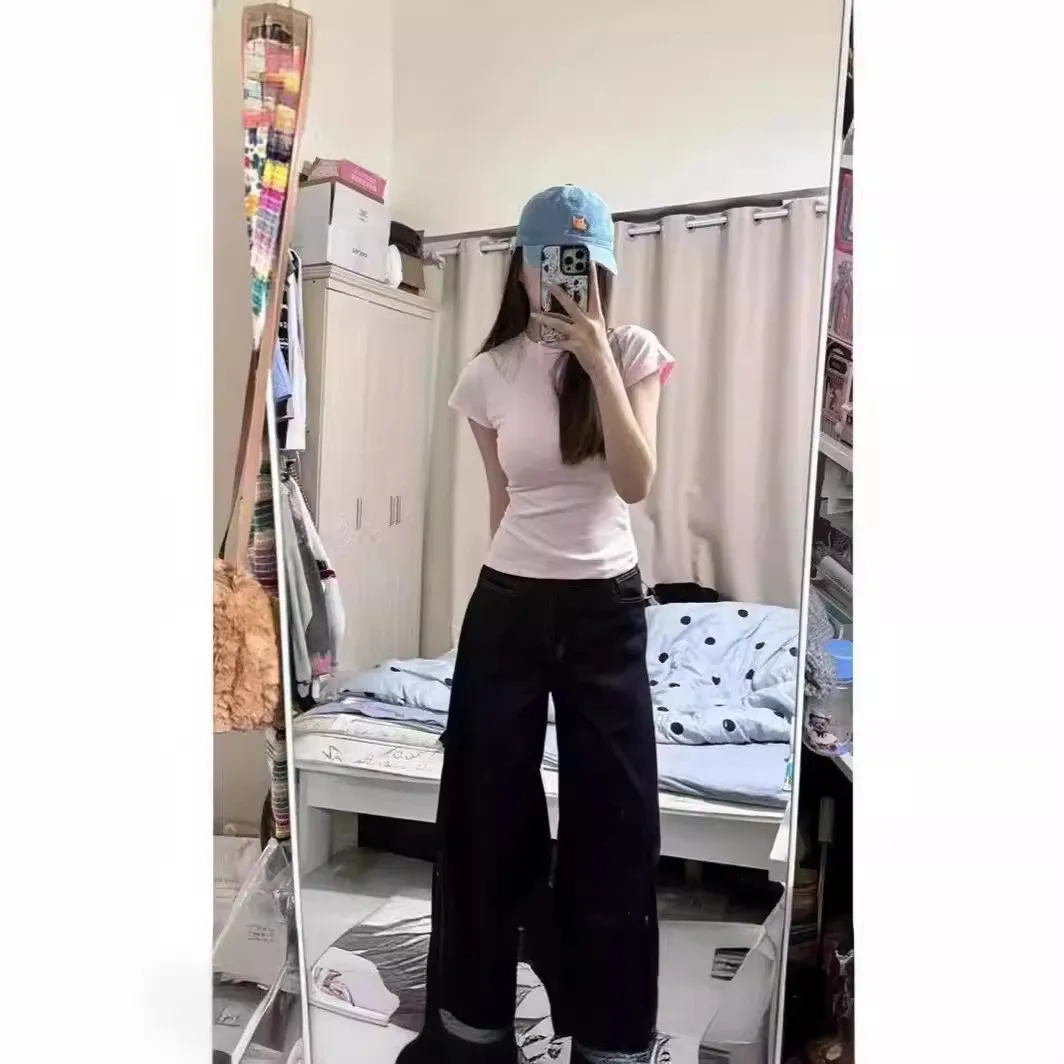 Pink Slim Fit ort Sve T-irt Women's Base Layer Top Tight Waist Cinching oulder Length Commute Sle Cotton Blend