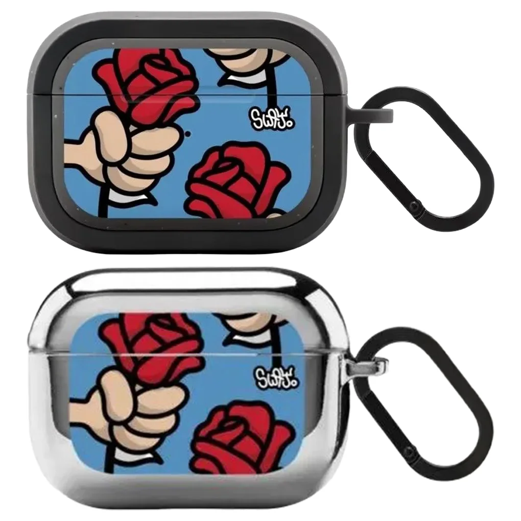 

Handheld Rose Frosted Electroplated Case for AirPods 3 4 Pro3 Pro2 Airpod Pro Bluetooth Earbuds Charging Box Protective Cove