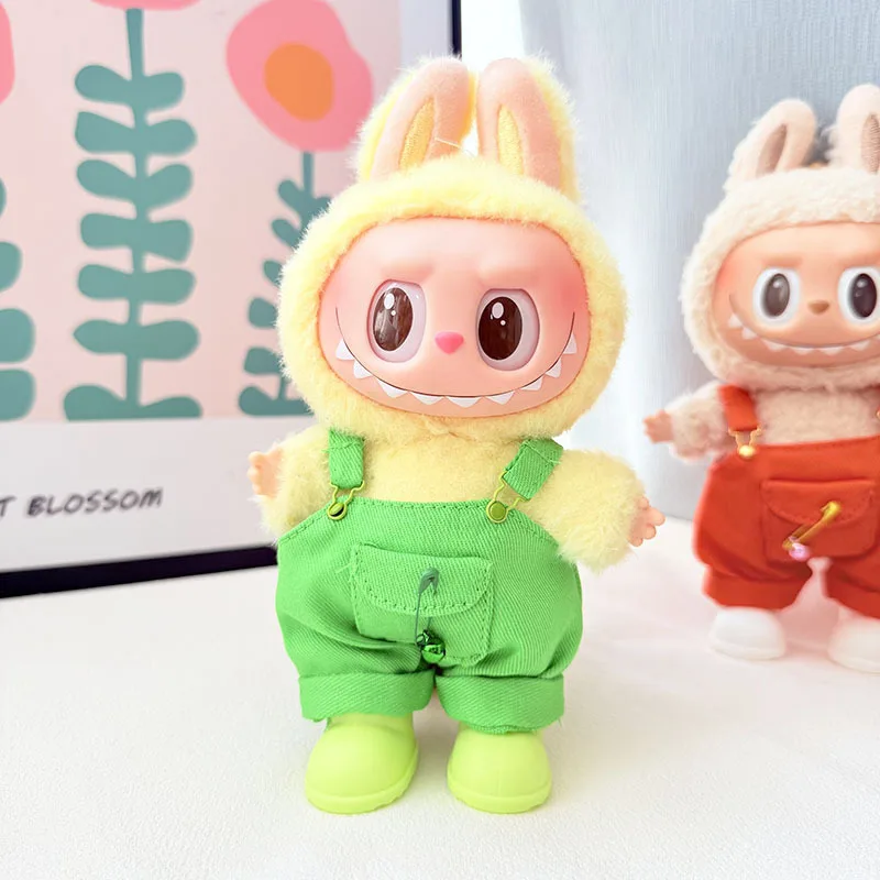 17 cm Mini Plüsch süße Puppe Latzhose für Labubu I II Idol Puppen sitzende Party Kleidung Outfit Zubehör für Korea Kpop Exo