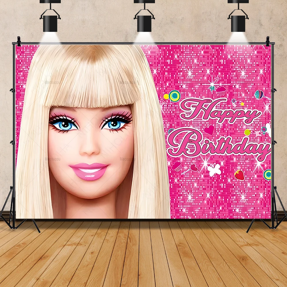 Barbie Princess Photo Backdrop Custom Girls Ladies Birthday Party Pink Photography Background Banner Baby Shower Decoration Prop