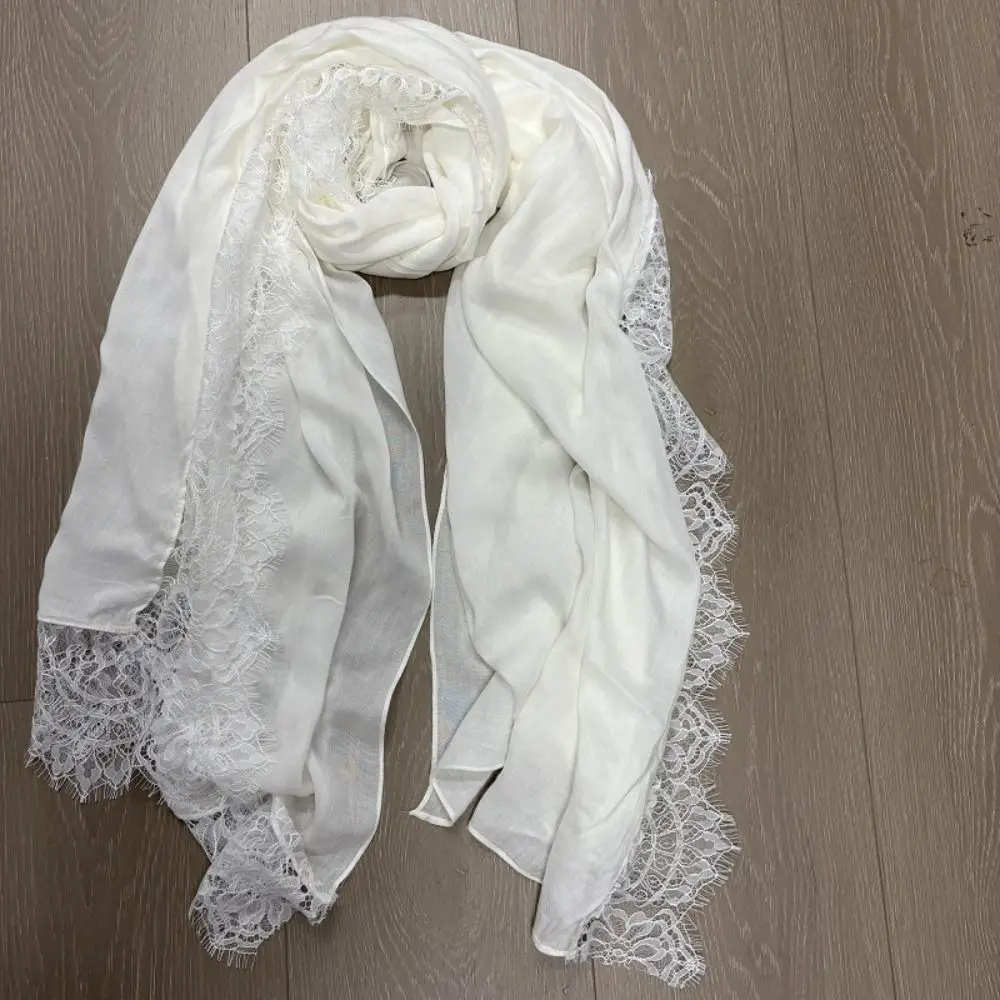 

Sweet Sunscreen Lace Edge Headscarf Cotton Long Hijab Scarf Head Wrap Turban Thin Large Shawl Women