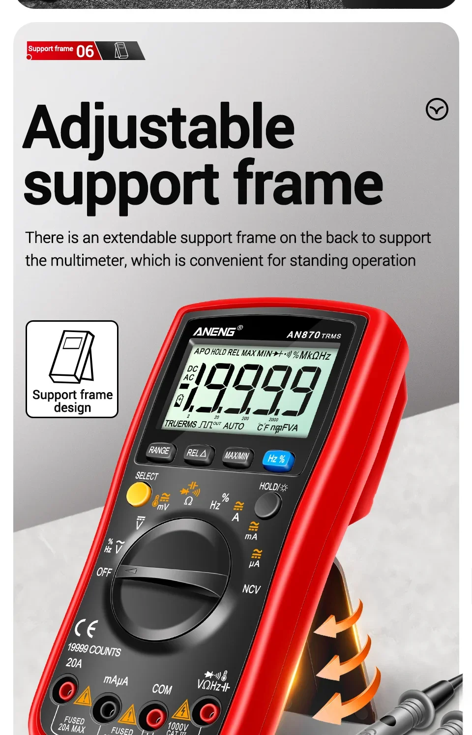 ANENG AN870 Smart Multimeter Digital Profesional 19999 Zählt AC Spannung Tester Strom NCV Kapazität Widerstand Ohm Test Tool – Detail 15
