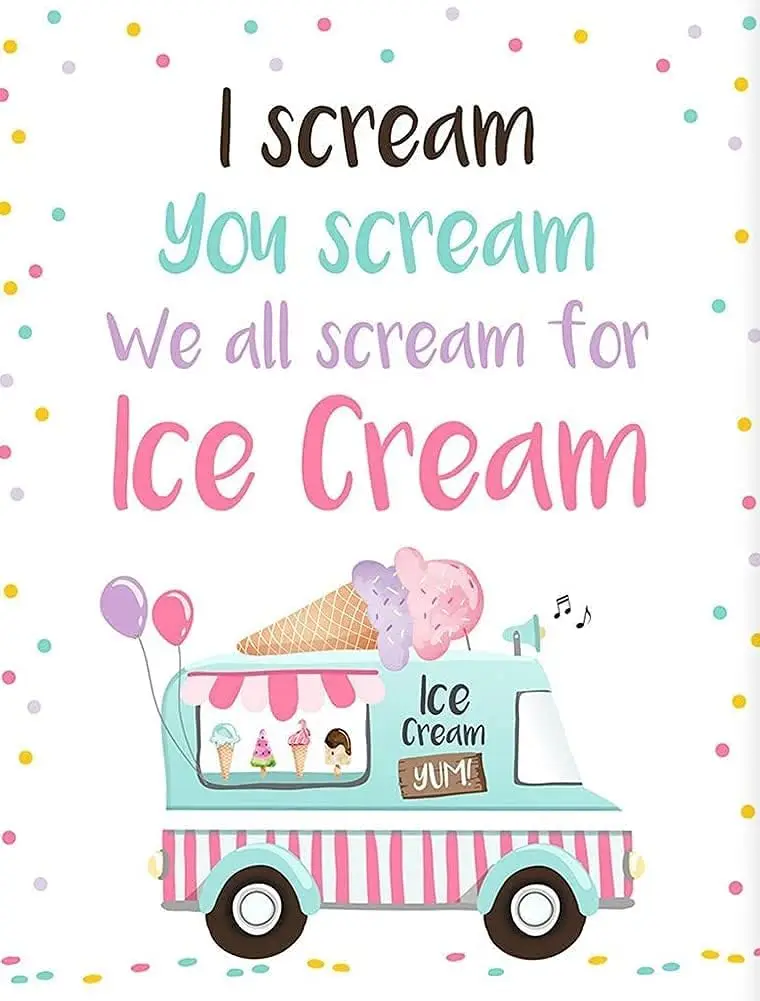 MATou Ice Cream Sign I Scream You Scream We All Scream for Ice Cream Birthday Party Sign Ice Cream Social Vintage 8x12 Inch sign