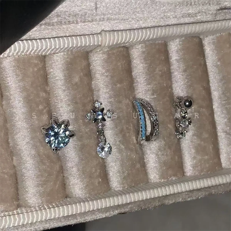 Y2K Shiny Blue Zircon Cross Stainless Ateel Ear Bone Nail for Women 2025 New Fashion Small Earrings Cochlea Accessories