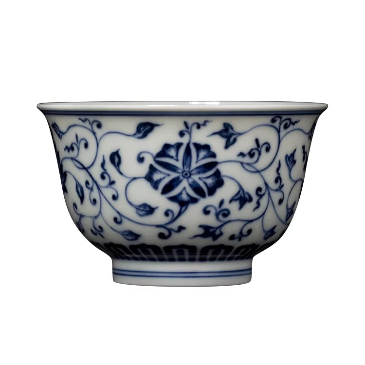 

Zhong Jia Kiln Classic Small Tea Cup Jingdezhen Blue Flower Chai Kiln Wrapping Branches Master Cup Single Ceramic Guest Cup
