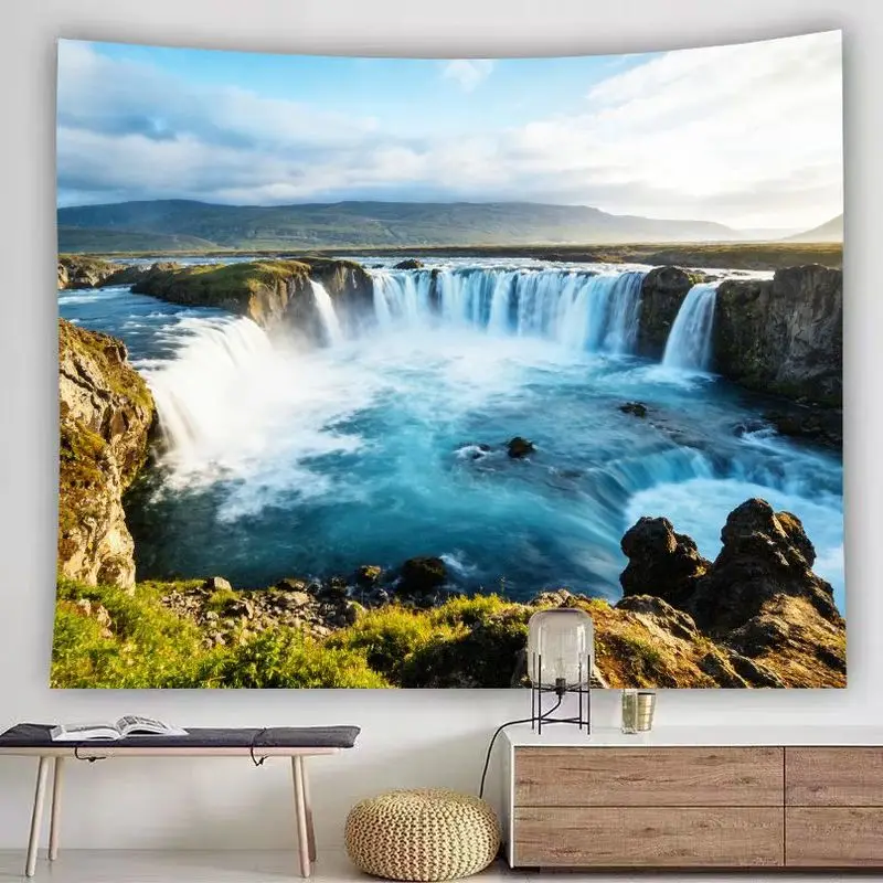 VIKAMA Boho Wall Hanging Tapestry, Scenic Cascade in Valley Home Decor