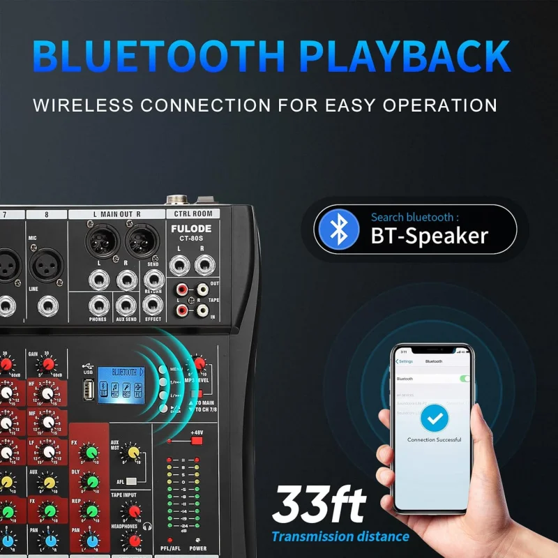 Fuluode 6/8/12-Channels Audio Mixer Mixing Console 3 Band EQ Adjustment Bluetooth USB MP3 XLR Input Professional DJ Equipment - view 3