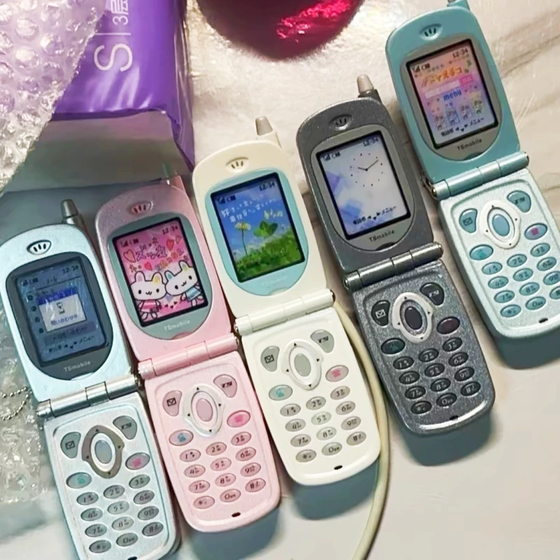 Genuine Mini Flip Phone With Recording Plus Version Capsule Toy Keychain Spirits Girl Gift Retro Phone Model Collection Display
