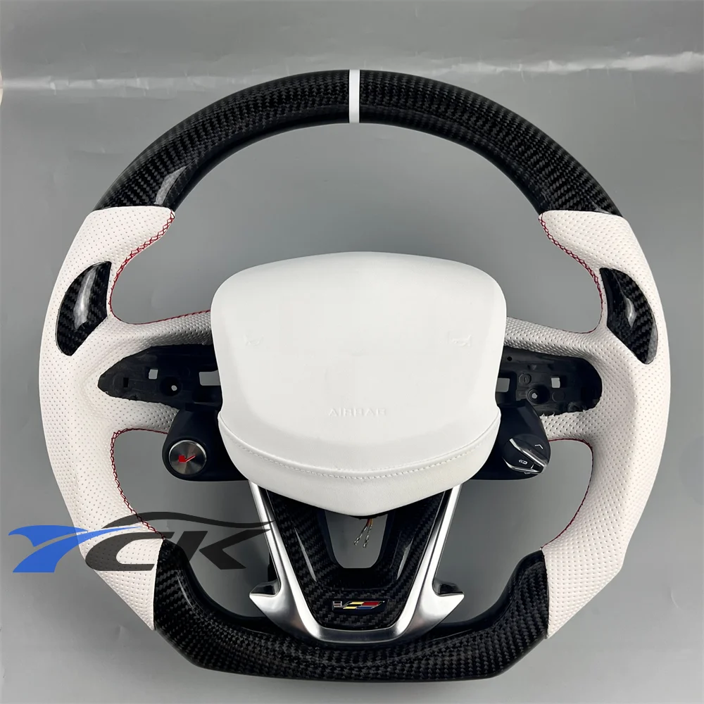 

Heated Steering Wheel for Cadillac CT5 2022-2025 Black Carbon Fiber White Leather Upgrade Auto Part Custom orders accepted