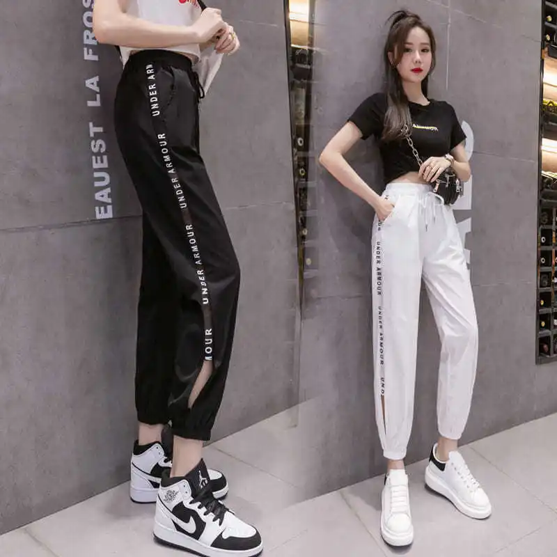 

Summer Korean Lacing Solid Color Elastic Waist Harem Women Clothes Simplicity Patchwork High Waist Pants Femme Casual Trousers