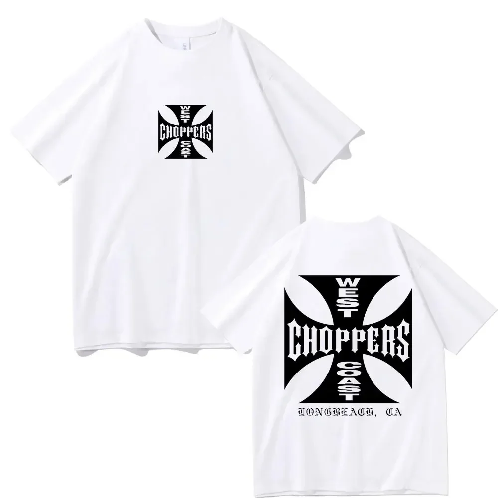 West Coast Choppers Cross Frame Print Tshirt Male Hip Hop Streetwear Oversized T-shirts Fashion Tees Men\'s Fleece Short Sleeve