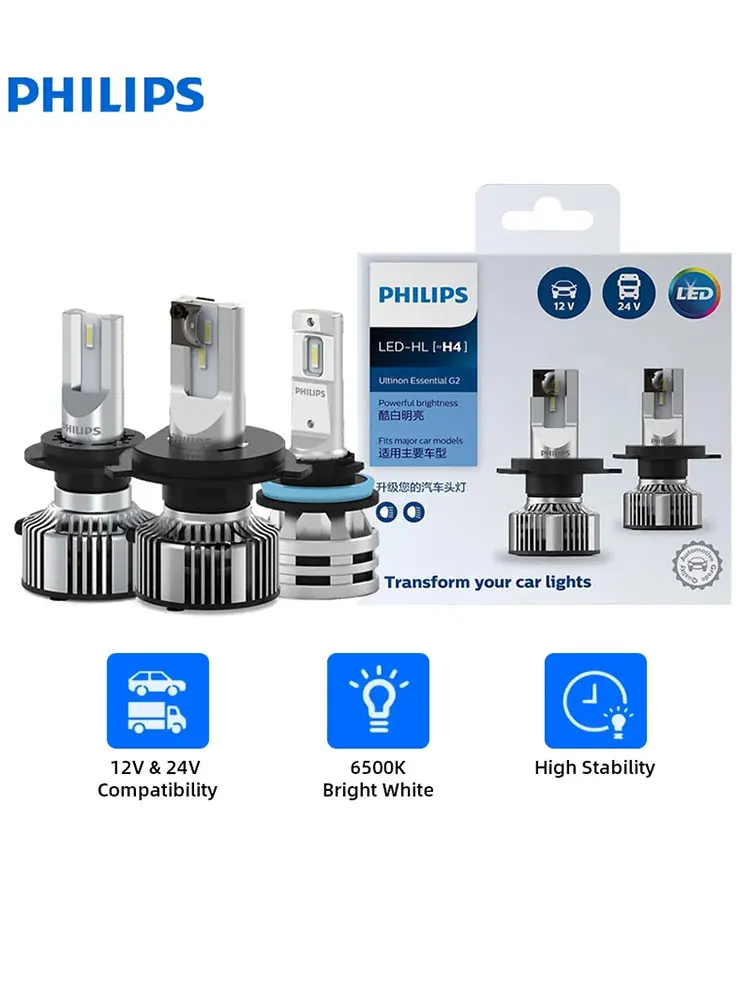 Philips G2 LED H1 H7 LED H4 H11 HB4 HB3 9005 9006 9012 HIR2 Headlight Car Bulb 6500K White Super Mini Auto Light 12V 24V