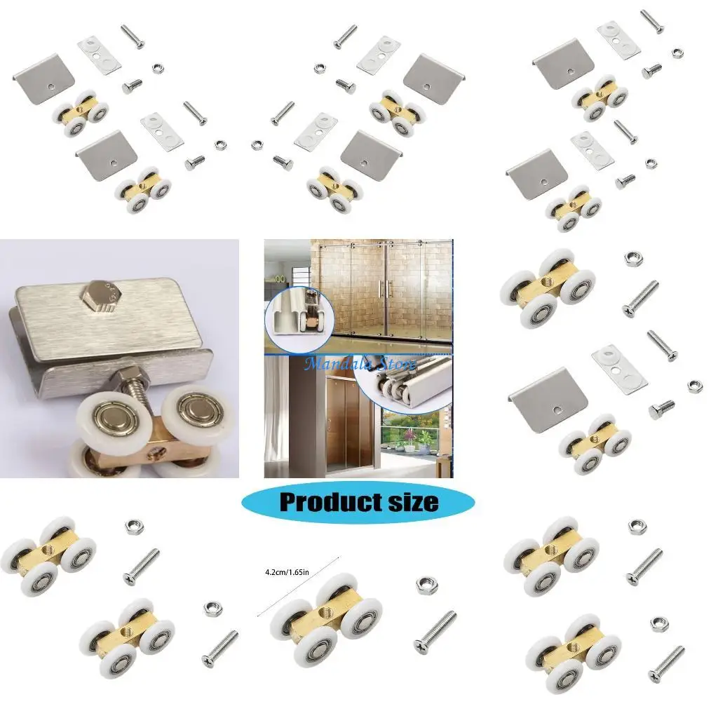 

U2JC 2Pcs Universal Shower Glass Door Rollers Four Wheel Hanging Pulley Roller