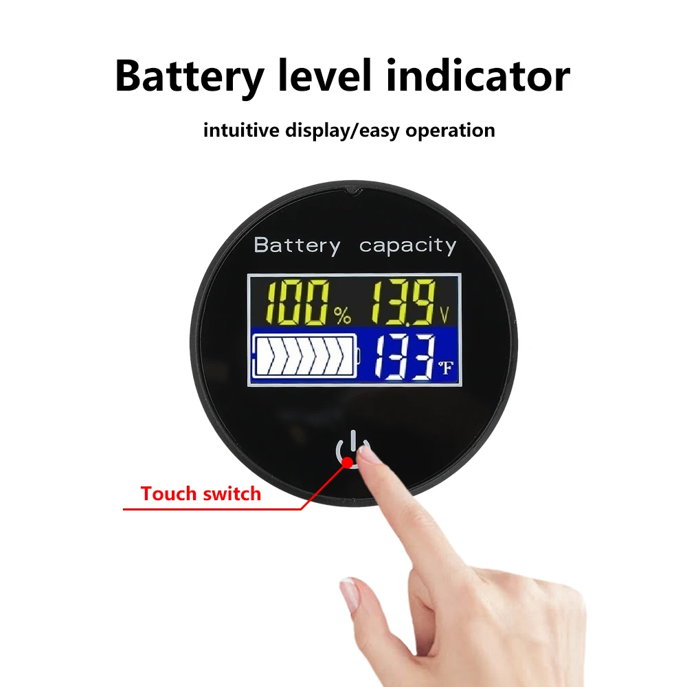 Runder LCD-Digital-Multifunktions-Touchschalter 10-100V DC Batteriespannung Ladezustand & Temperaturanzeige Haussicherheitsalarm – Detail 4