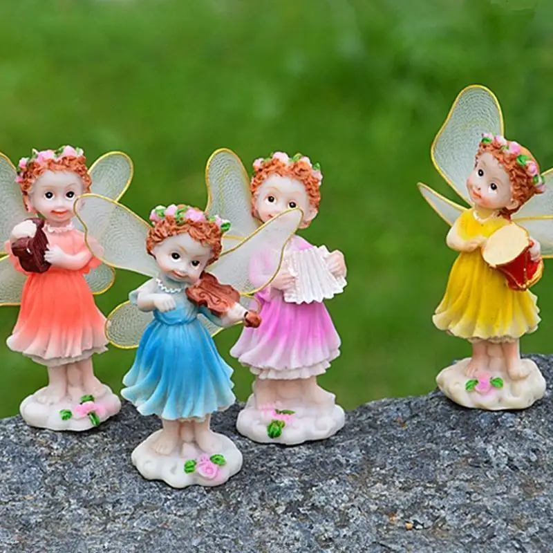 E8BD 4pcs Fairy Garden Fairies Accessories Miniature Musical Fairies Figurines Micro Landscape Outdoor Bonsai Dollhouse