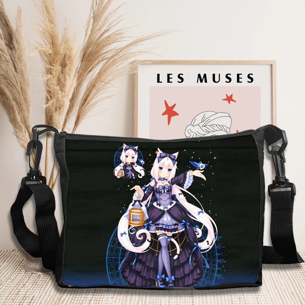 

1pc Nekopara Crossbody Bag Black Anime Shopping Bags for Lady Cartoon Grocery Tote Bag Handbags