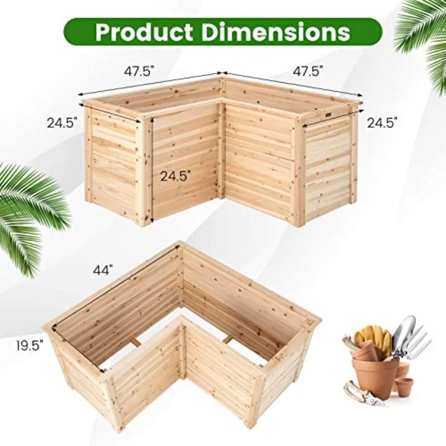 Wood Raised Garden Bed, Elevated Planter Box w/Open-Ended Base for Deep-Rooted Plant Vegetable Fruit Flower, Outdoor Solid Wood