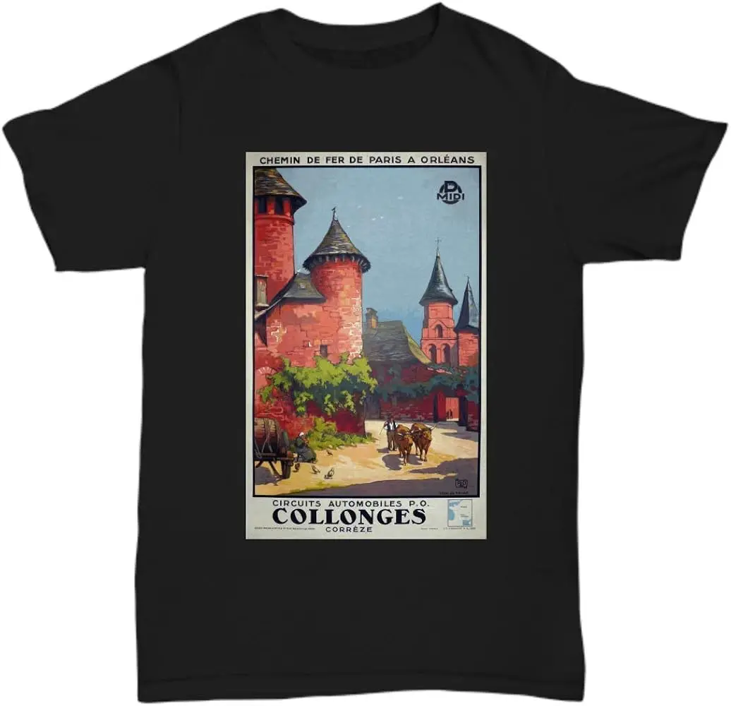 Collonges, Correze Region of France - Vintage French Railway Auto Route Travel Poster - Unisex Tee  Luxury vintage oversized