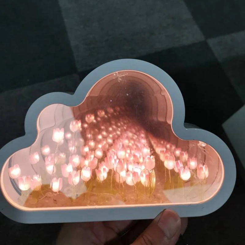 Lampada a tulipano a nuvola Lampada da notte a specchio a tulipano a nuvola Lampada da tavolo a LED a tulipano Lampada da tavolo-Blu