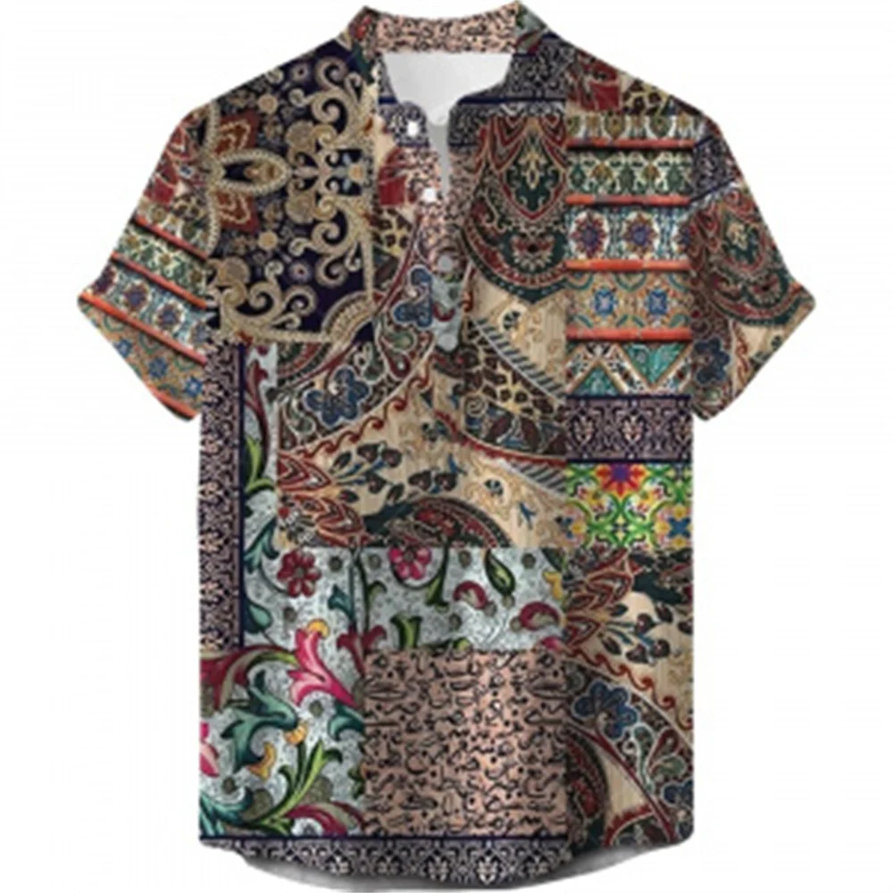

3d printing digital printing summer short-sleeved top lapel short-sleeved shirt with button half cardigan casual sports
