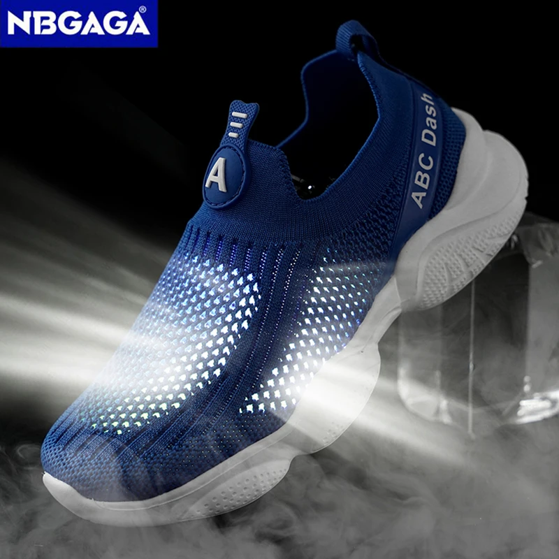 Summer Children Boys Sock Shoes Fashion Knit Breathable Lightweight Running Sports Shoes Slip-On Casual Walking Footwear