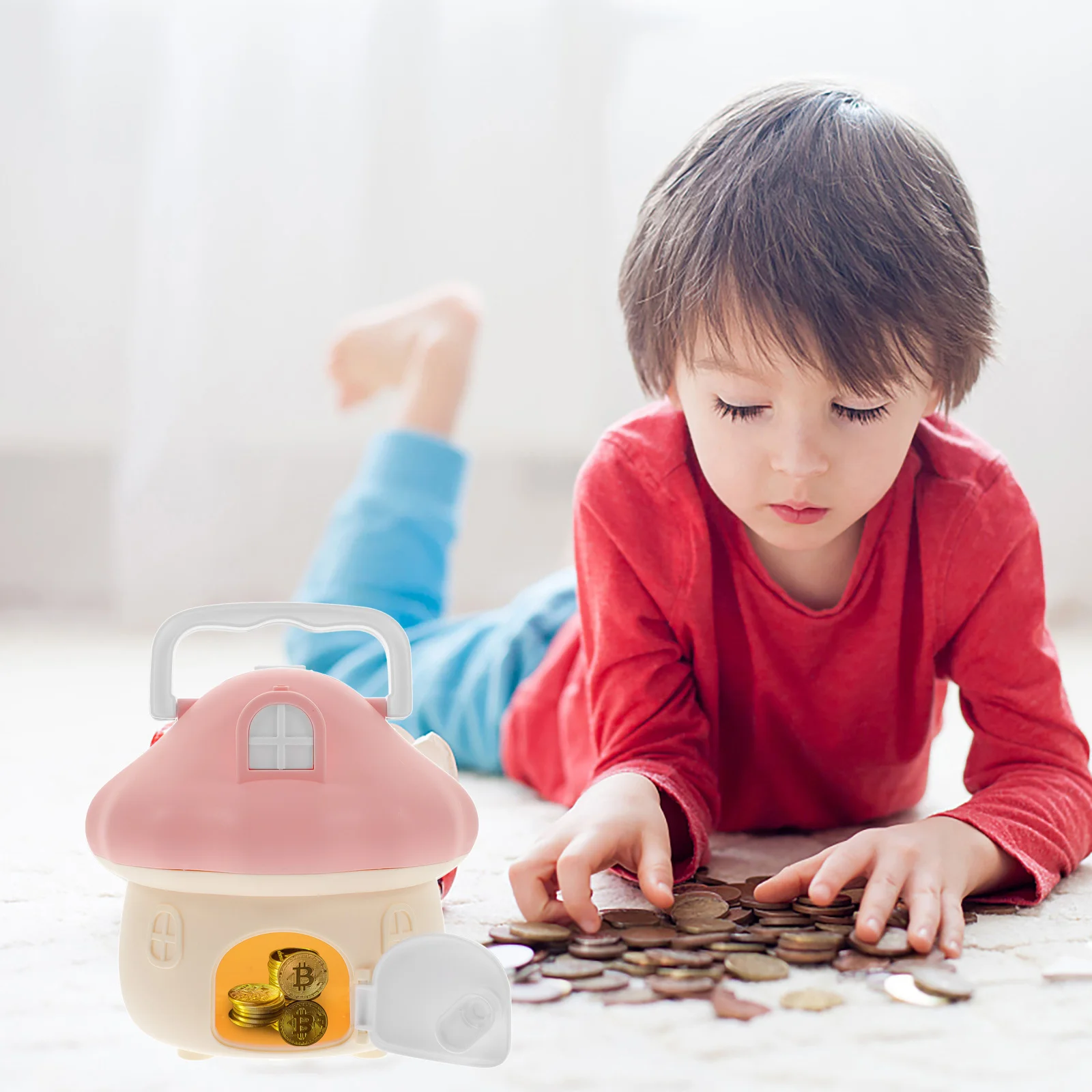 

Mushroom House Cartoon Piggy Bank Vintage Style Coin Container Kids Room Decor Saving Pot Desktop Ornament Money Jar