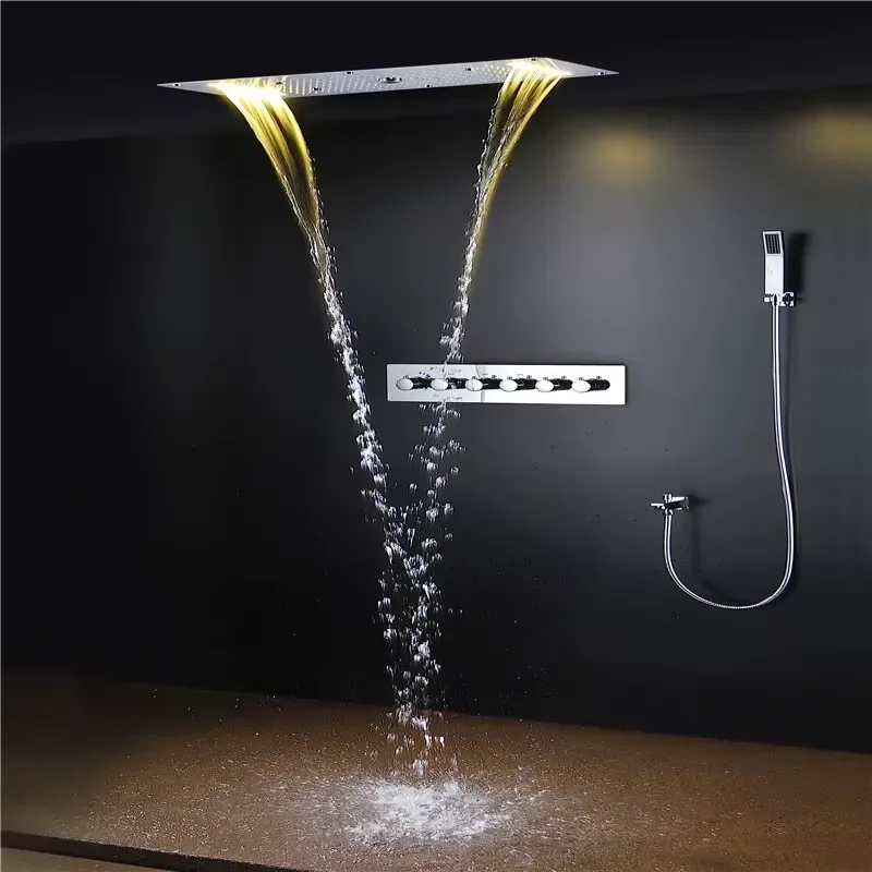 Large Flow Rainfall LED Shower Head Multi Function Tub Mixer Tap Bath Shower Faucet Set Wall Bathroom Shower System
