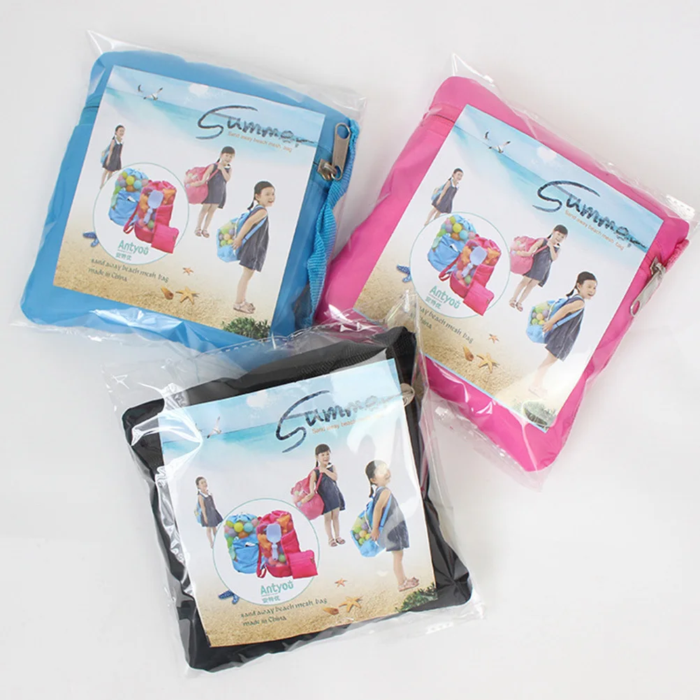 Black Kids Beach Mesh Backpack Foldable Storage Bag for Sand Shells Towels Clothes Outdoor Sports Mesh Bag Children Storage Bags